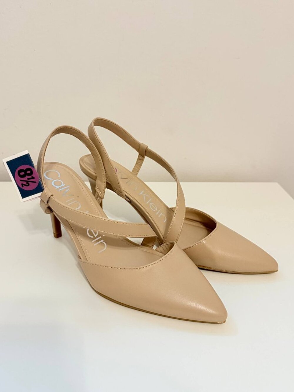 Calvin Klein - Nude Tan Pointed Toe Slingback Heels Pump - Size 8.5